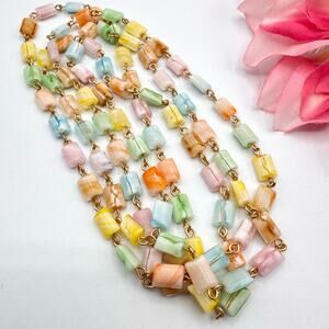 Vintage Givre Glass Chiclet Station Necklace Colorful Slip On Style Flapper 47”